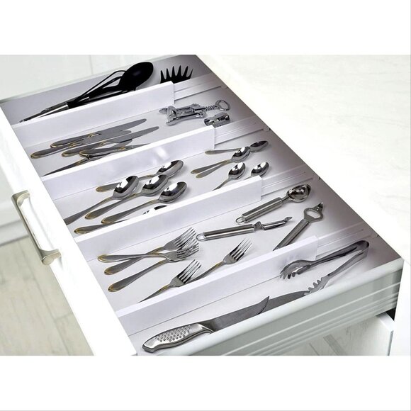 ROYAL CRAFT Bamboo Adjustable Drawer Dividers Organizers Expandable White 4 Pack - Picture 5 of 9